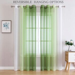 Green and White ombré Sheer Curtain Panels